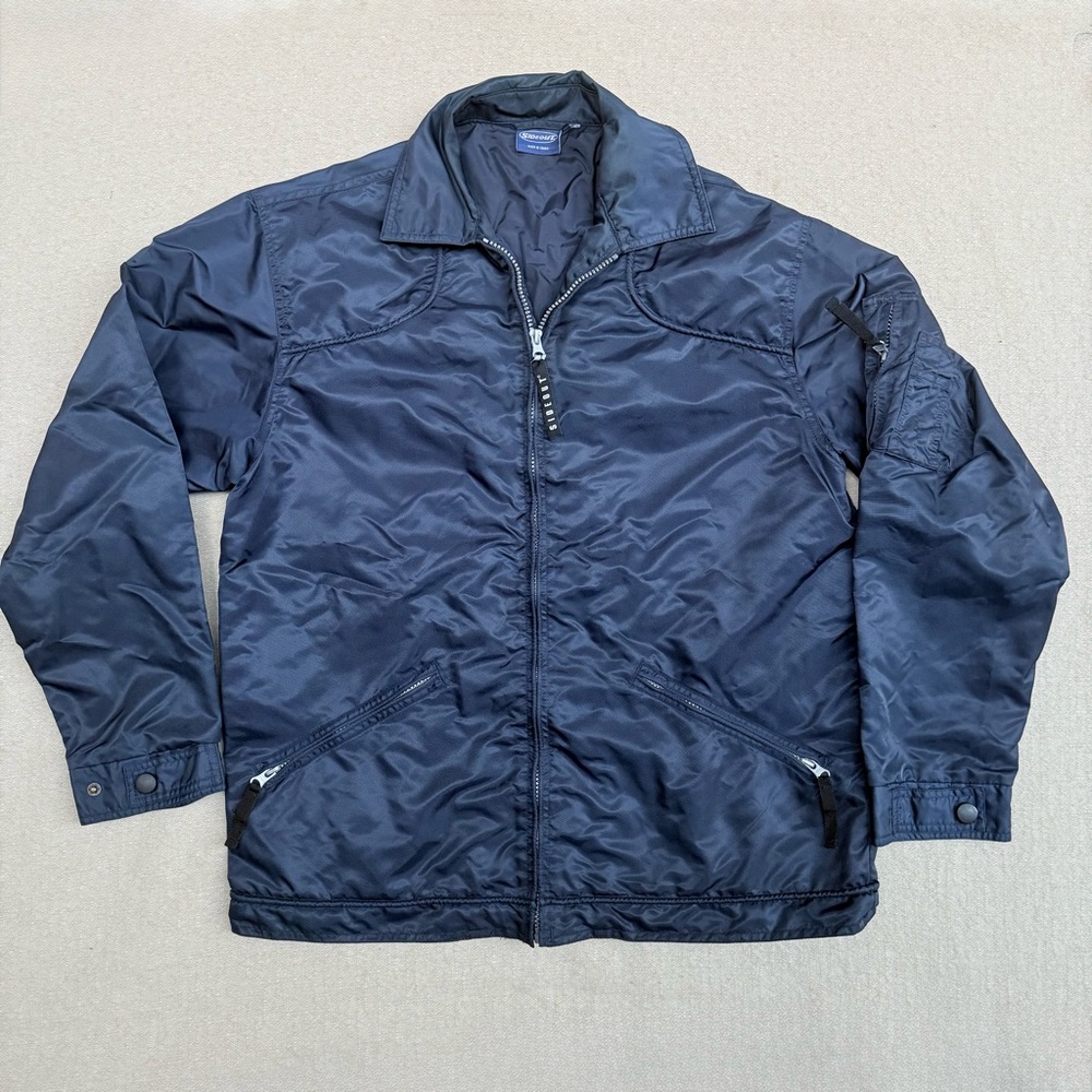 Men's Navy Blue Vintage Y2K Lightweight Shell Zip Up Jacket L